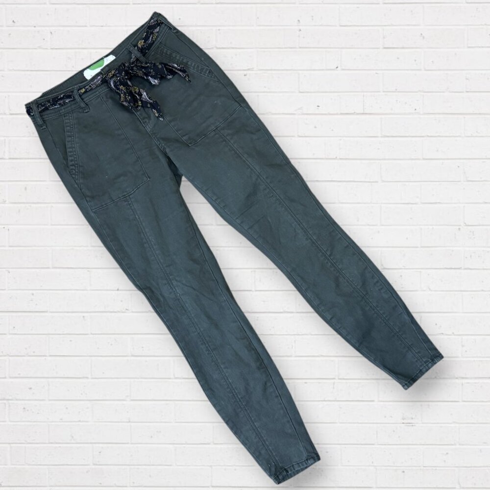 Anthropologie Olive Utility Skinny Pants Tie Waist 26 Cargo Chic Minimalist